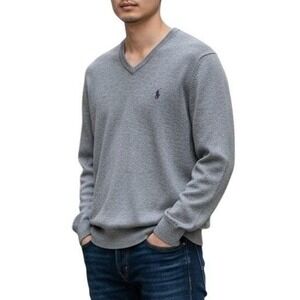 Polo Ralph Lauren Mens Gray Washable Merino Wool V-Neck Sweater XL